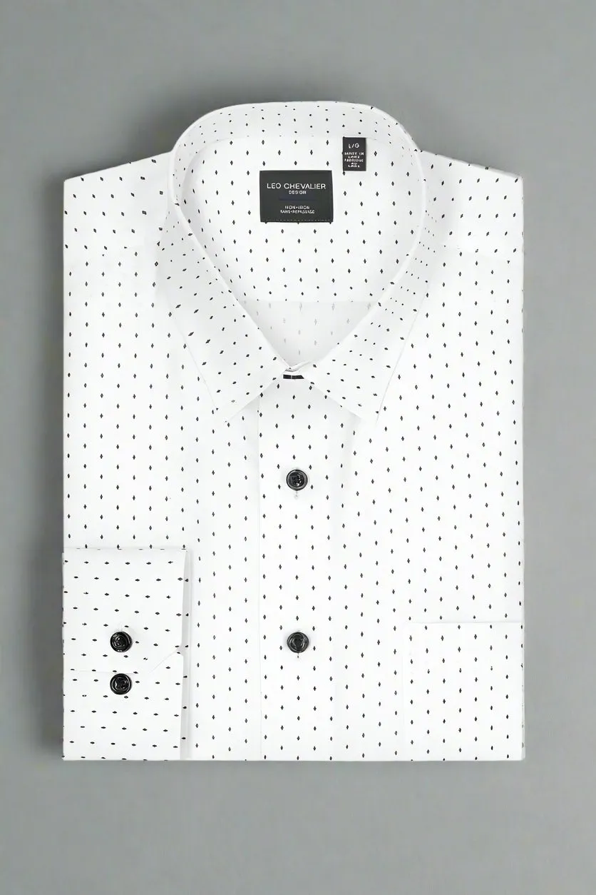 100% Cotton Long Sleeve Small Black Print on White - Contemporary Elegance