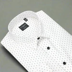 100% Cotton Long Sleeve Small Black Print on White - Contemporary Elegance