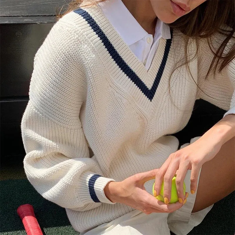 Academia V Neck Knit Sweater