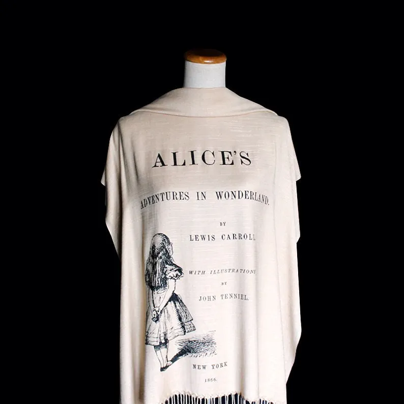 Alice's Adventures in Wonderland by Lewis Carroll Scarf Shawl Wrap. Book scarf, Literary scarf, Classic Literature, Alice in Wonderland