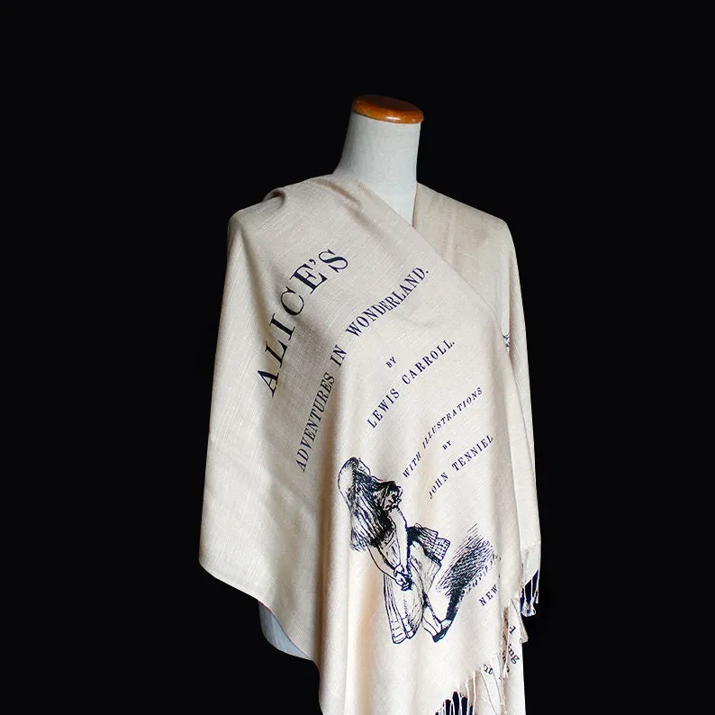 Alice's Adventures in Wonderland by Lewis Carroll Scarf Shawl Wrap. Book scarf, Literary scarf, Classic Literature, Alice in Wonderland