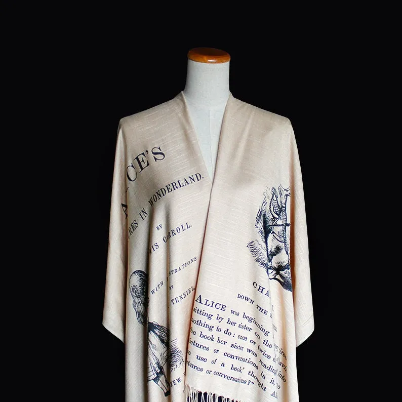 Alice's Adventures in Wonderland by Lewis Carroll Scarf Shawl Wrap. Book scarf, Literary scarf, Classic Literature, Alice in Wonderland