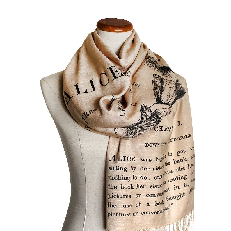 Alice's Adventures in Wonderland by Lewis Carroll Scarf Shawl Wrap. Book scarf, Literary scarf, Classic Literature, Alice in Wonderland