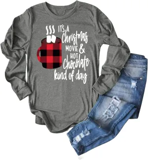 Anbech Womens Christmas Coffee Graphic Tshirt Merry Christmas Long Sleeve Vacation Tops