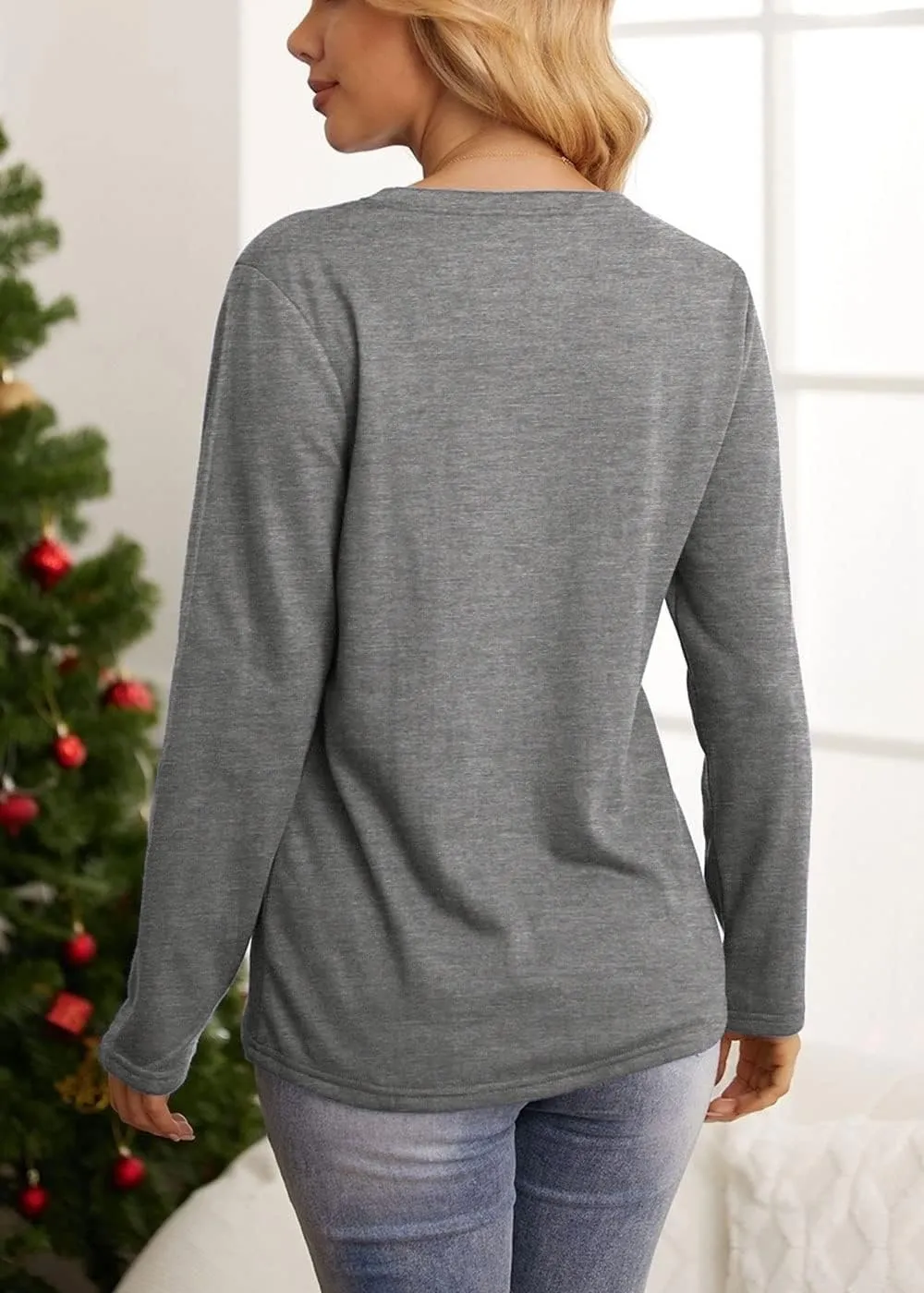 Anbech Womens Christmas Coffee Graphic Tshirt Merry Christmas Long Sleeve Vacation Tops