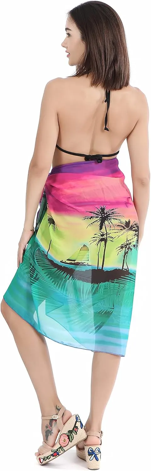 Ayliss Womens Swimwear Chiffon Cover up Solid Color Printed Beach Sarong Swimsuit Wrap Skirt Bathing Bikini Resort Wear
