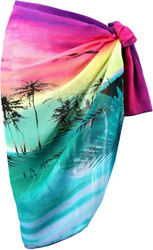 Ayliss Womens Swimwear Chiffon Cover up Solid Color Printed Beach Sarong Swimsuit Wrap Skirt Bathing Bikini Resort Wear