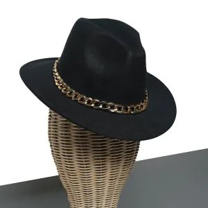 Chokore Classic Fedora Hat with Stylish Chain Belt (Black)