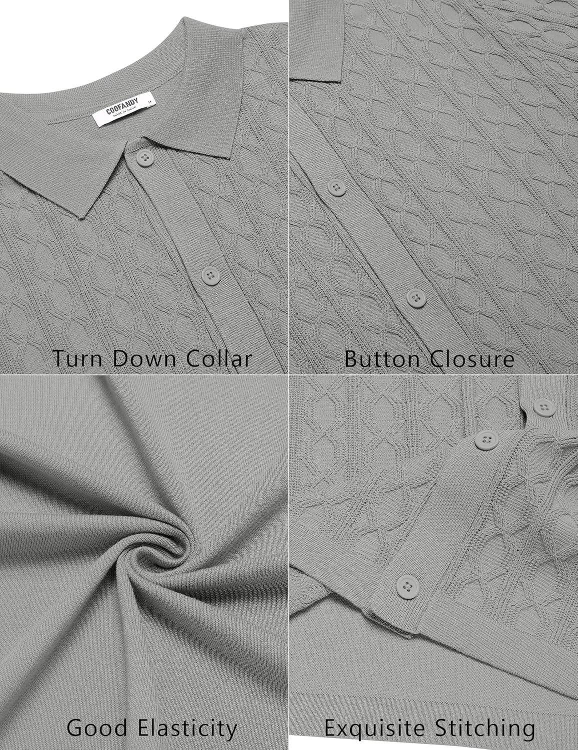 COOFANDY Men's Knit Short Sleeve Shirts Button Down Vintage Knitted Polo Shirt Casual Beach Crochet Cable Vacation Shirt