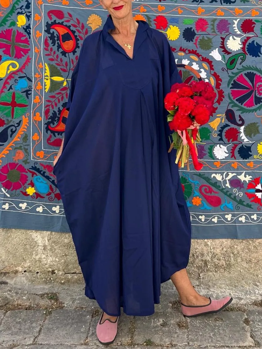 Cotton Solid Color V-Neck Dress