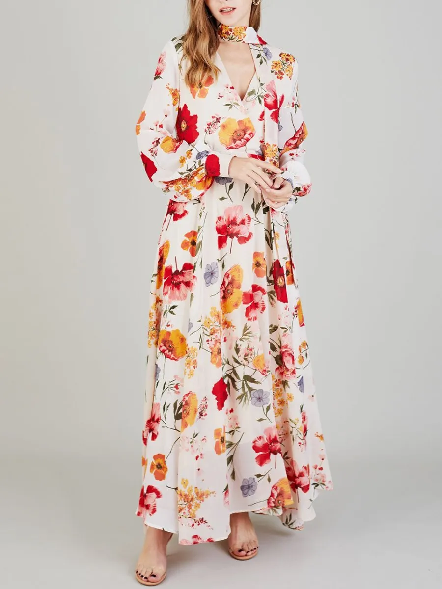Cream Spring Blossom Chiffon Dress