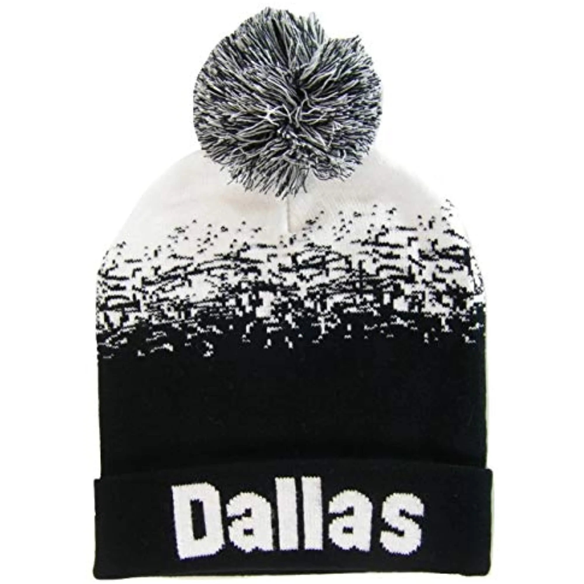 Dallas Men's Digital Fade Winter Knit Pom Beanie Hat (White/Black)