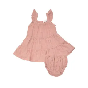 Dusty Rose Muslin Twirly Sundress   Diaper Cover