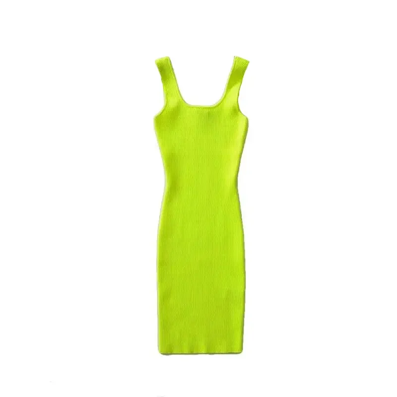 Fluorescent Knit Bodycon Tank Casual Short Dress