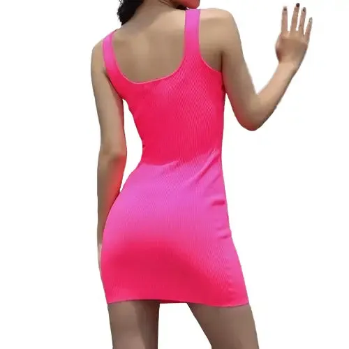 Fluorescent Knit Bodycon Tank Casual Short Dress