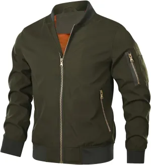 HOOD CREW Mens Bomber Jacket Lightweight Casual Stylish Spring Fall Windbreaker Zip Up Outwear Coat with Pockets