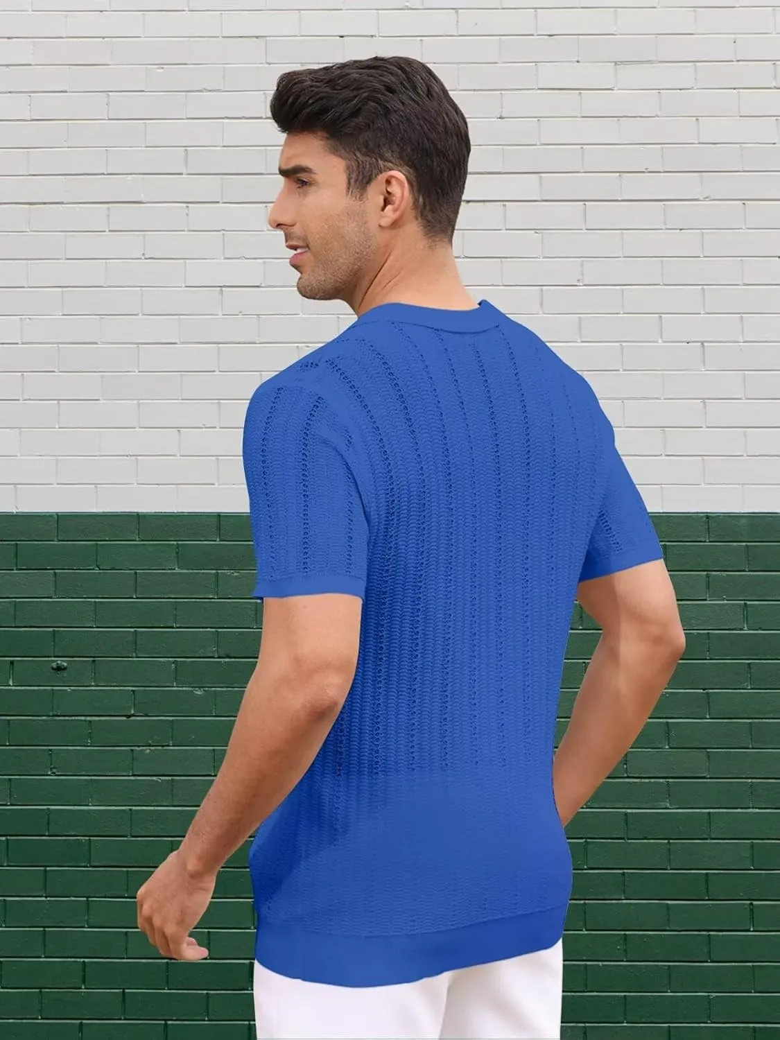 Knit Shirts for Men Vintage Short Sleeve Button Down Shirts Summer Stretch Fit Textured Beach Polo Tops