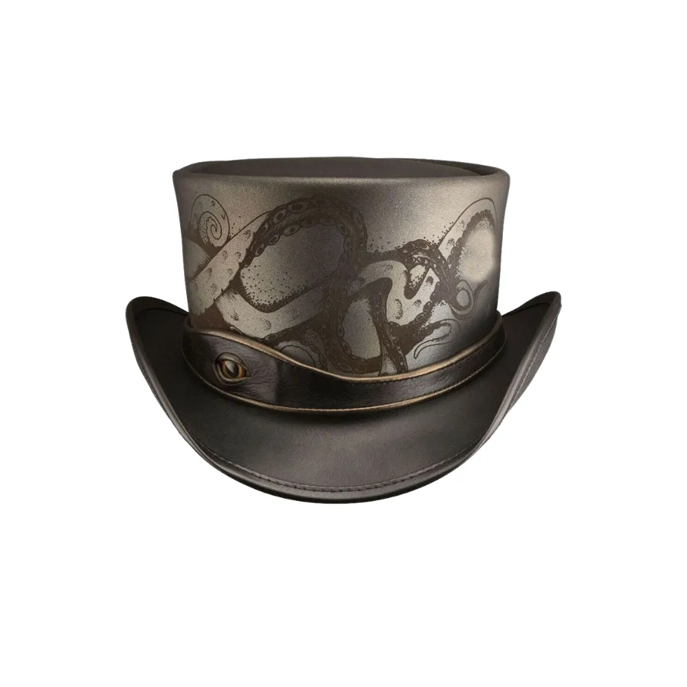 Kraken Steampunk Leather Top Hat