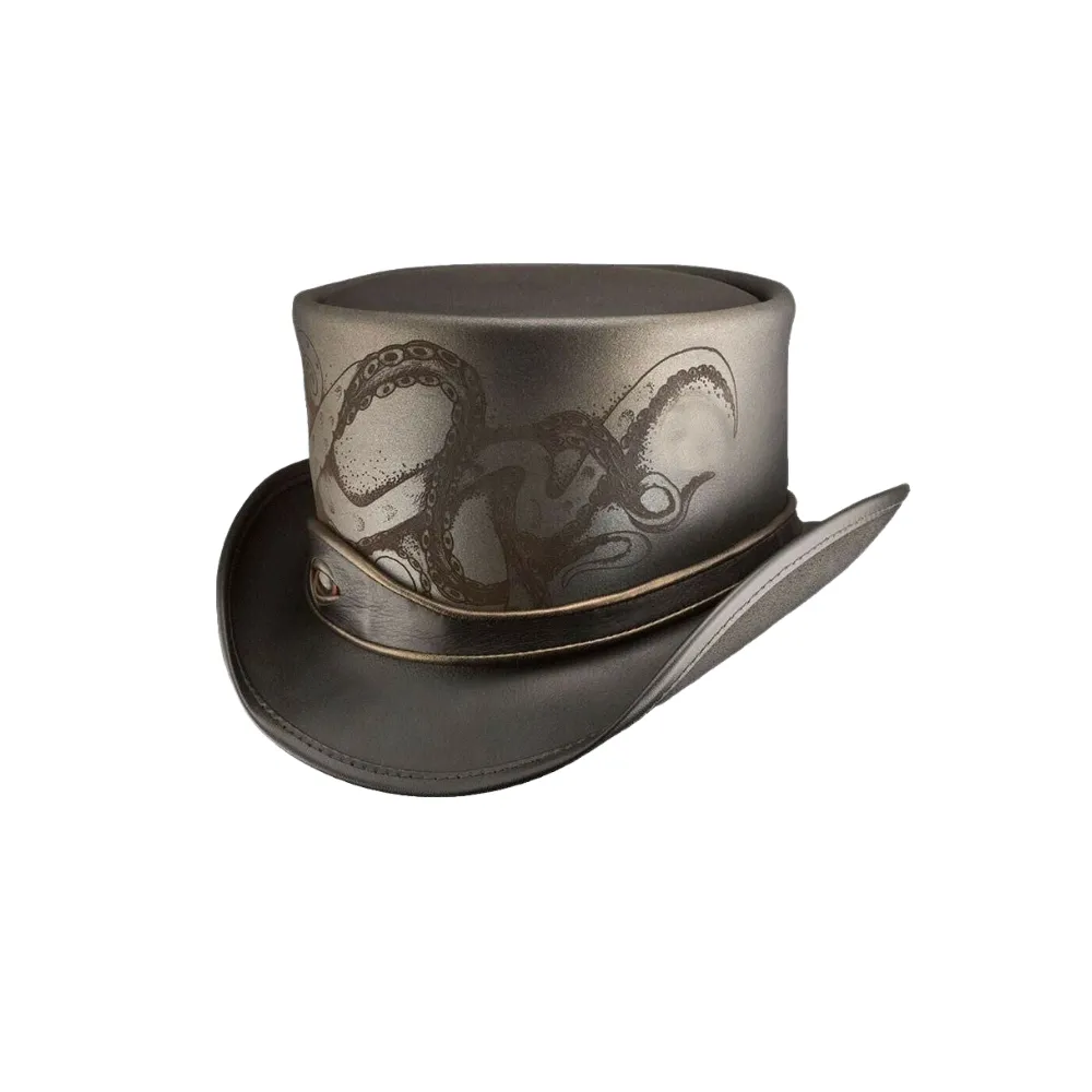 Kraken Steampunk Leather Top Hat