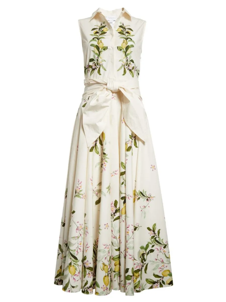 Lemon Print Sleeveless Cotton Shirtdress