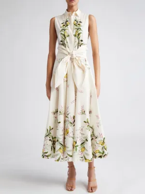 Lemon Print Sleeveless Cotton Shirtdress