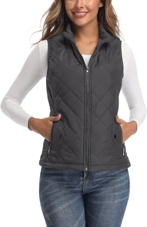 LONGKING Women's Vest, Stand Collar Lightweight Zip Quilted Vest for Women