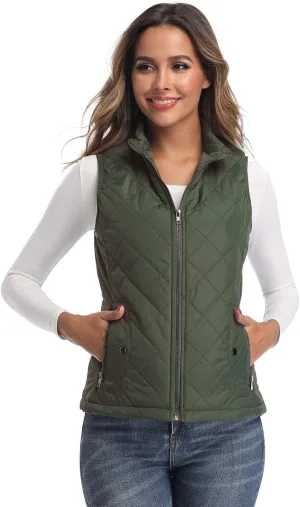 LONGKING Women's Vest, Stand Collar Lightweight Zip Quilted Vest for Women