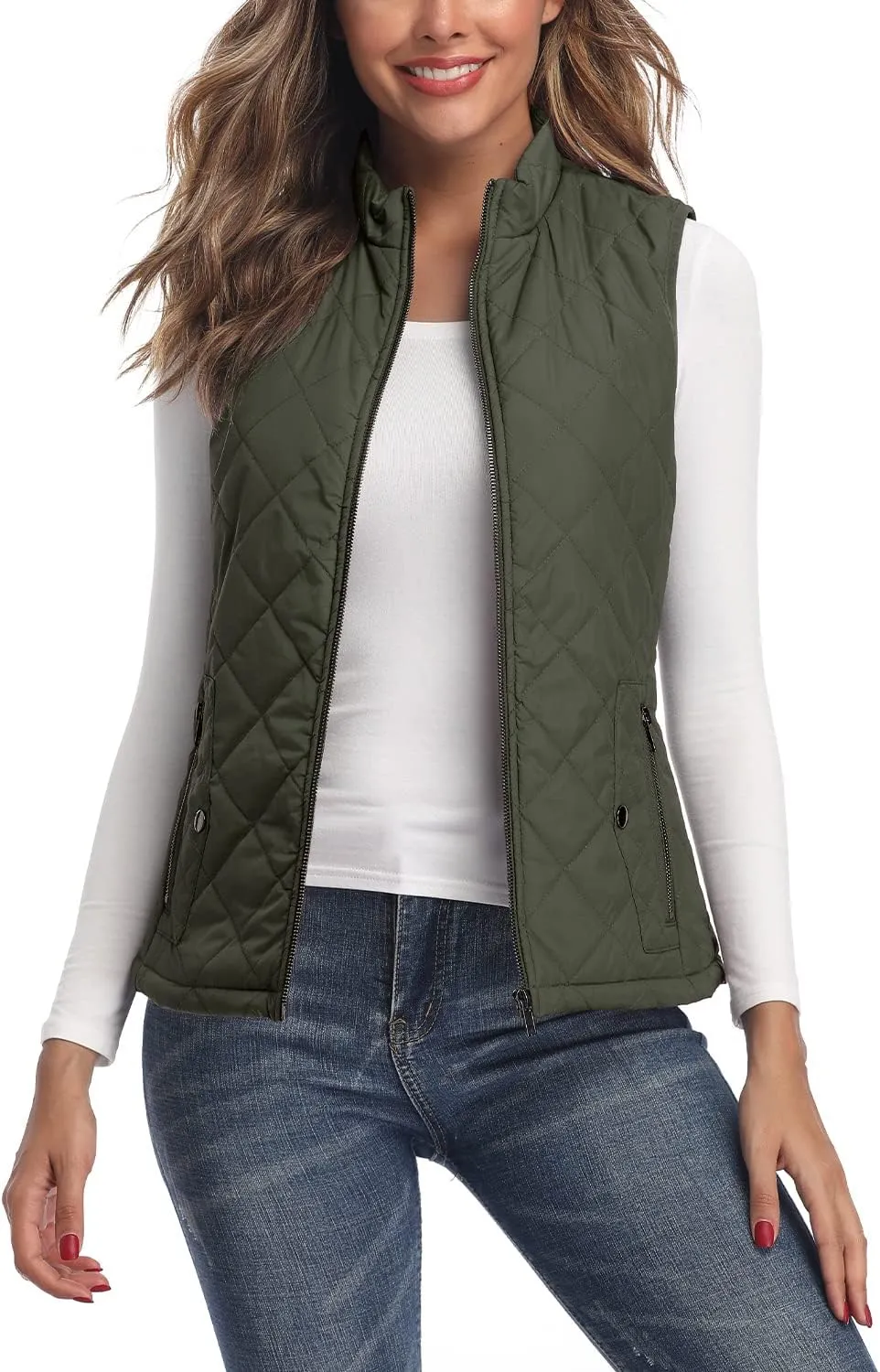 LONGKING Women's Vest, Stand Collar Lightweight Zip Quilted Vest for Women