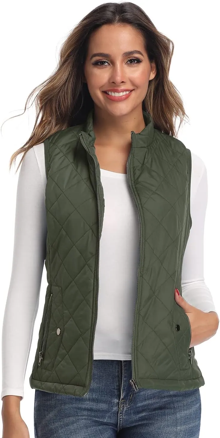 LONGKING Women's Vest, Stand Collar Lightweight Zip Quilted Vest for Women