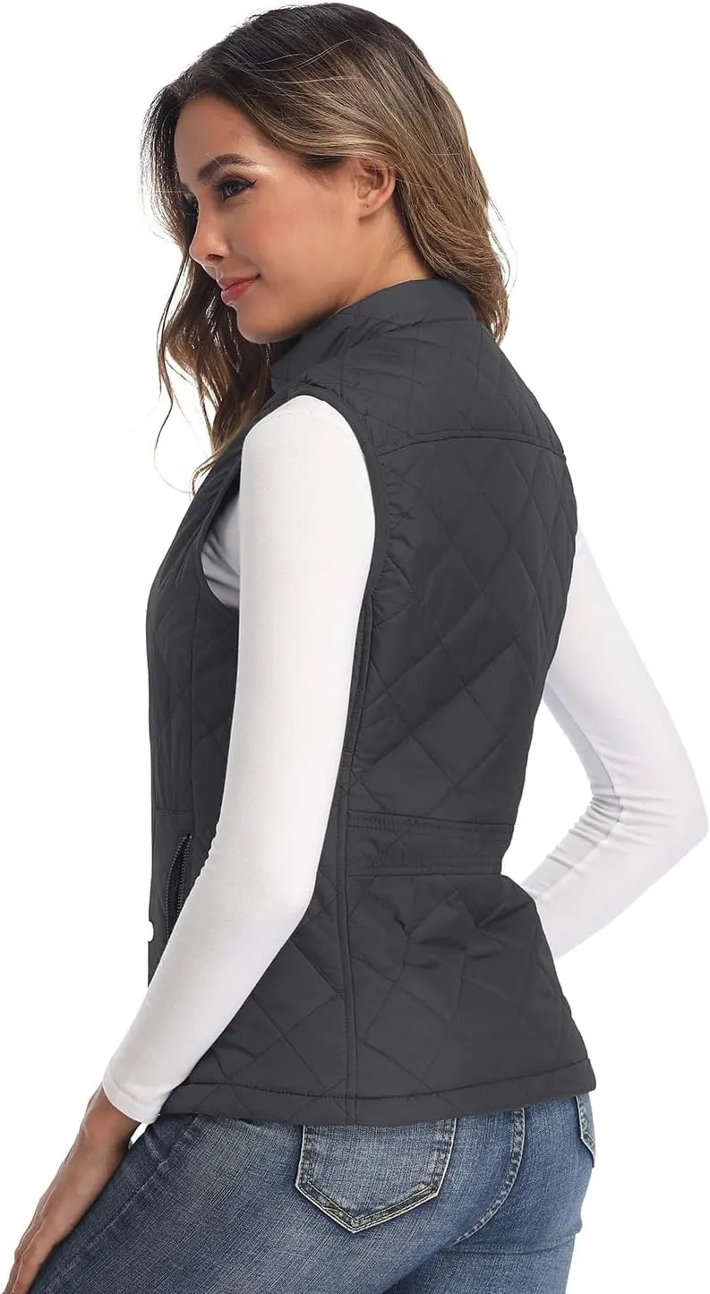 LONGKING Women's Vest, Stand Collar Lightweight Zip Quilted Vest for Women