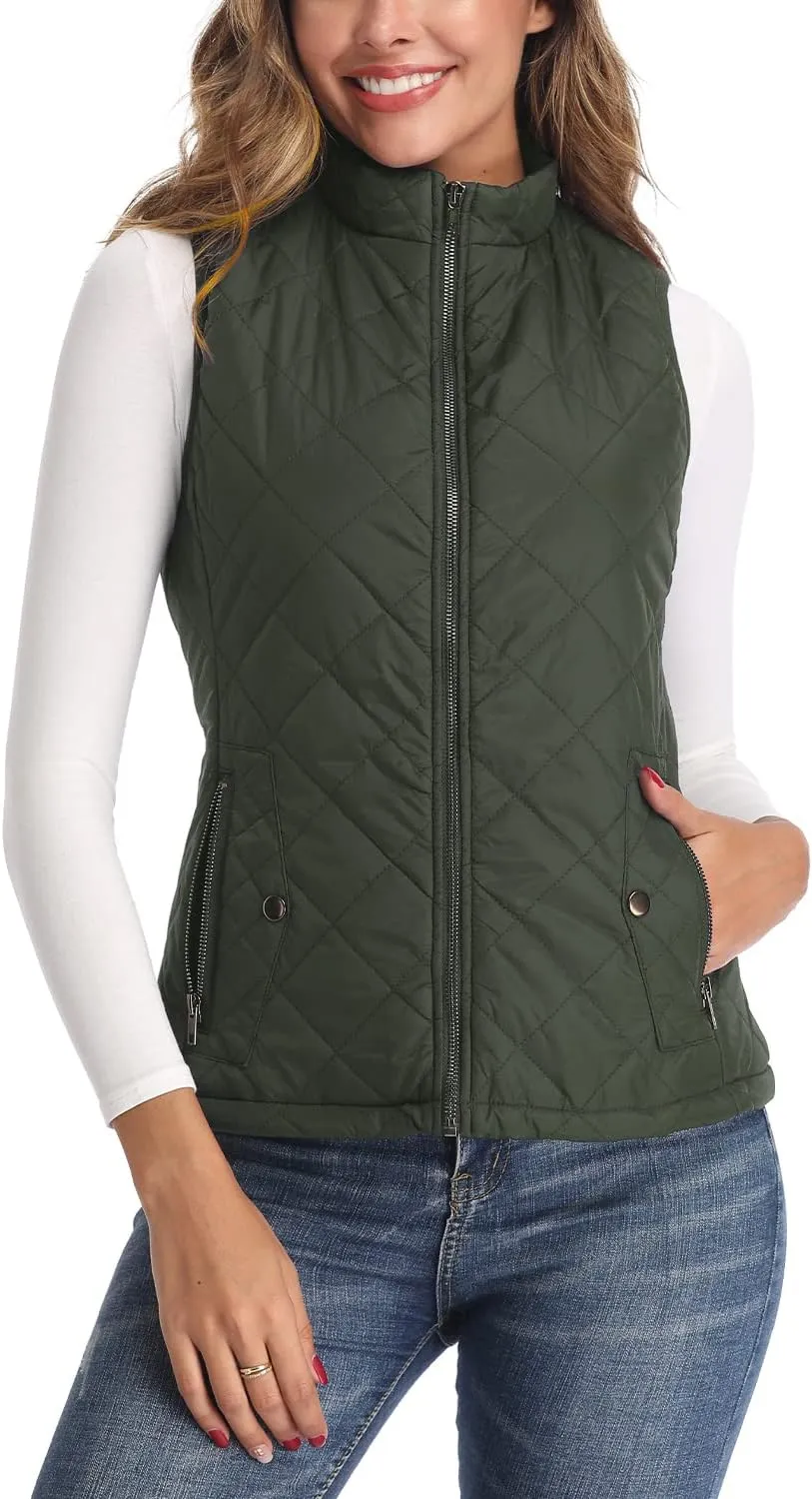 LONGKING Women's Vest, Stand Collar Lightweight Zip Quilted Vest for Women