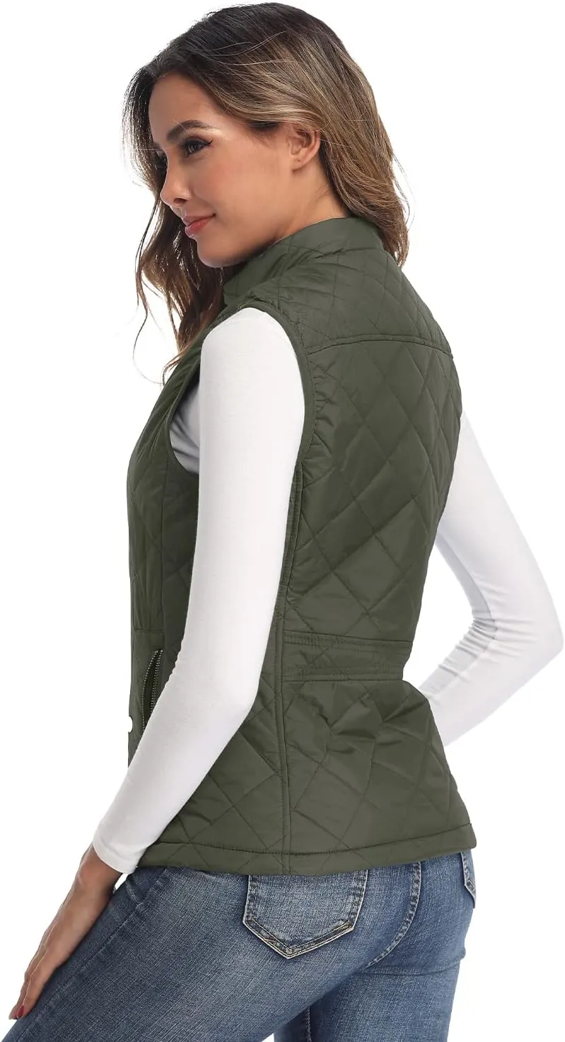 LONGKING Women's Vest, Stand Collar Lightweight Zip Quilted Vest for Women