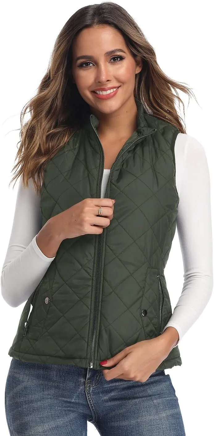 LONGKING Women's Vest, Stand Collar Lightweight Zip Quilted Vest for Women