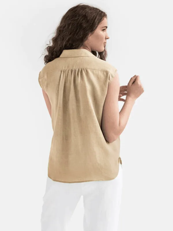Lulee New Cotton And Linen Simple Casual Sleeveless Solid Color Shirt Tops