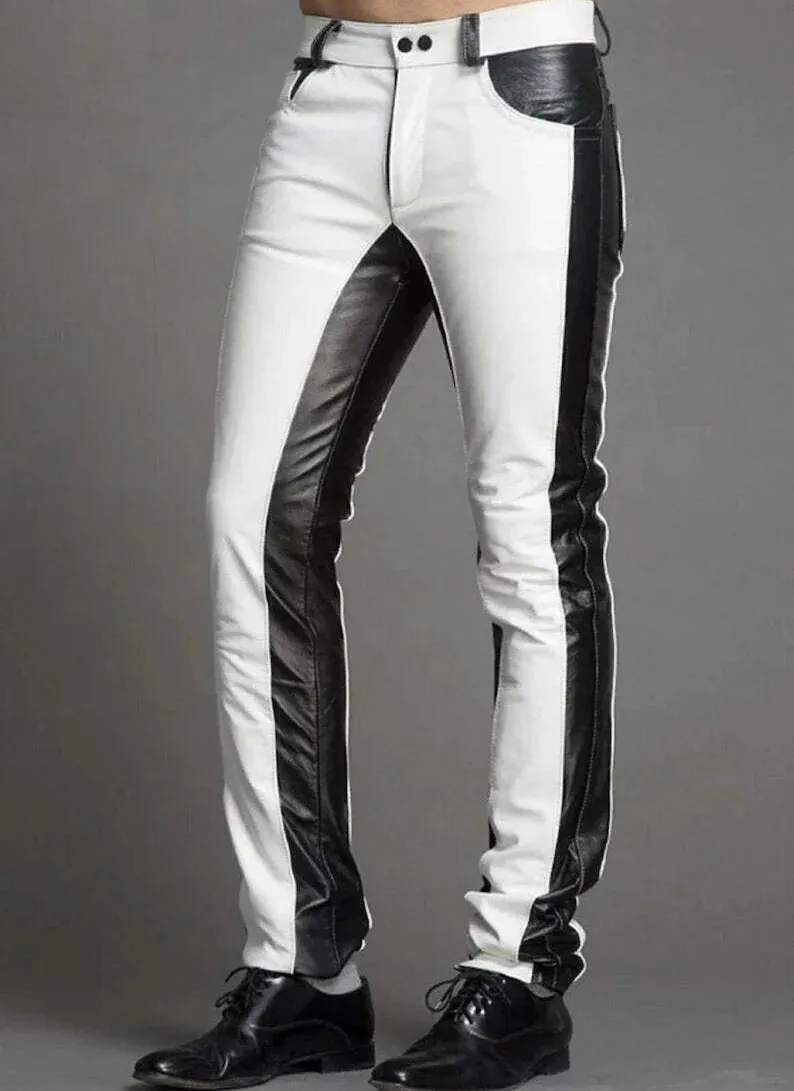 Men's Real Leather Unique Stylish Biker Pants