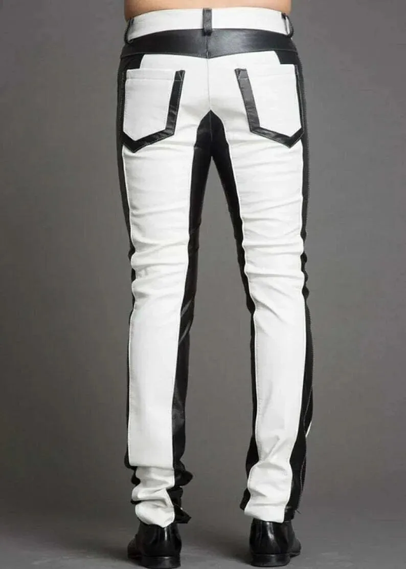 Men's Real Leather Unique Stylish Biker Pants