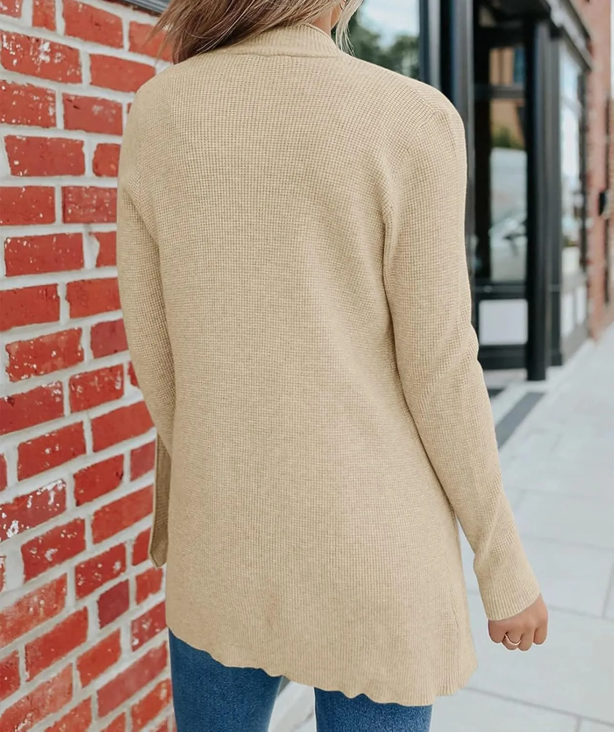 MEROKEETY Women's 2025 Fall Open Front Waffle Knit Cardigan Long Sleeve Cozy Knit Sweaters with Pockets