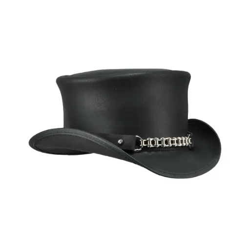 Metal Chain Leather Top Hat