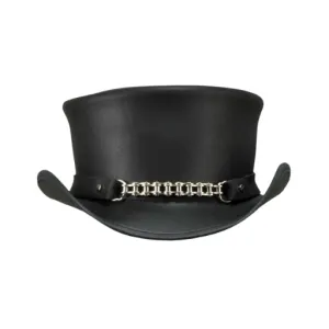 Metal Chain Leather Top Hat