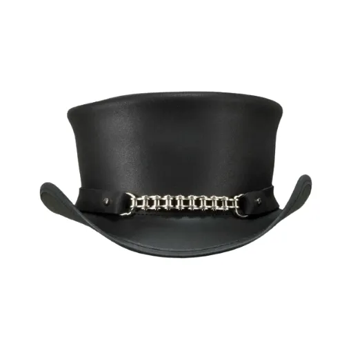 Metal Chain Leather Top Hat