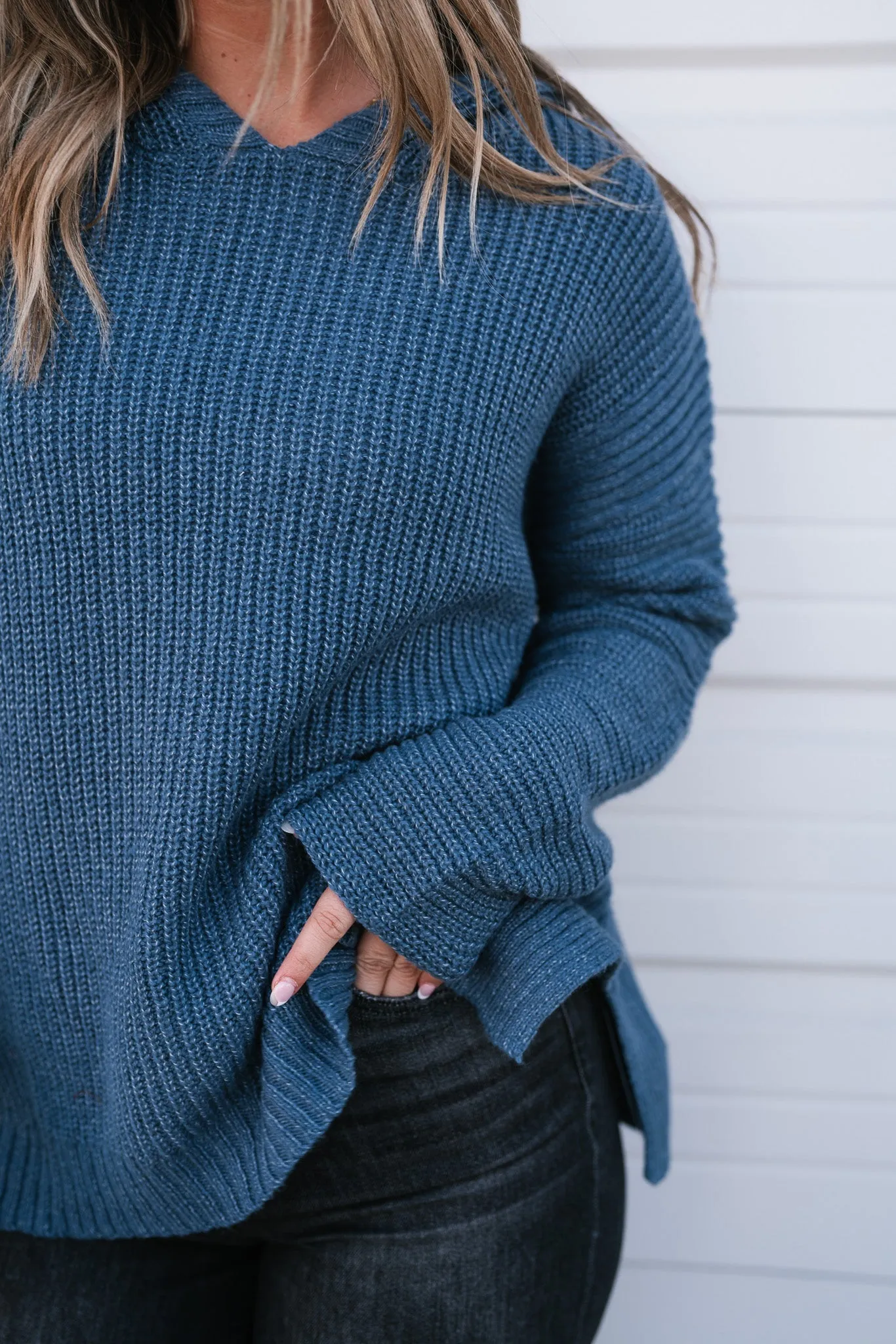 Midnight Blues Hooded Knit Top