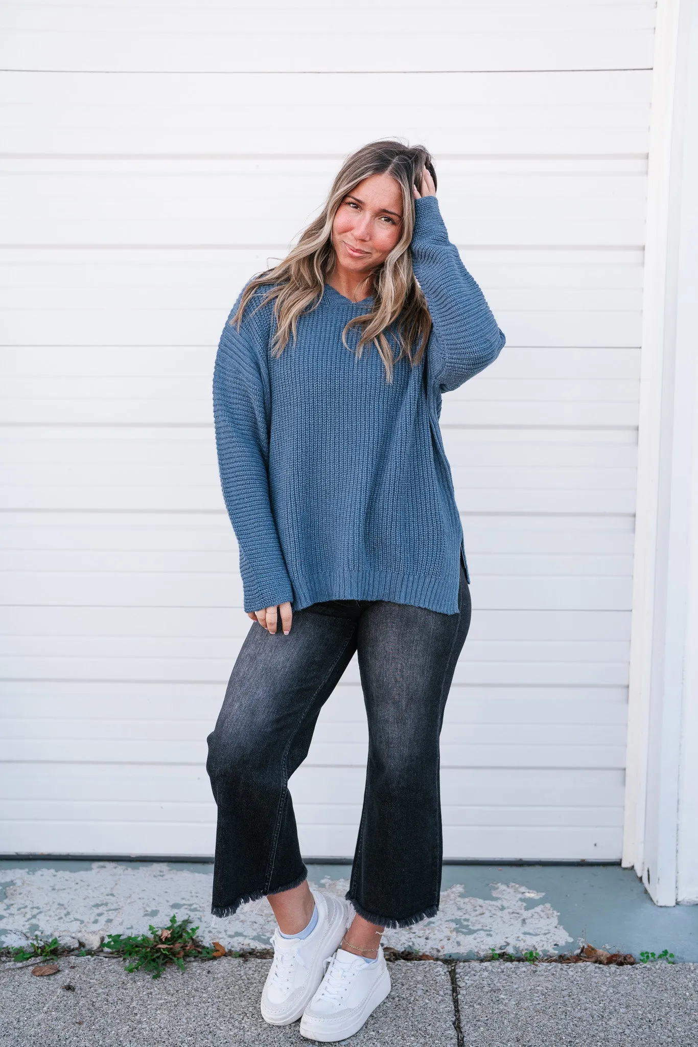 Midnight Blues Hooded Knit Top