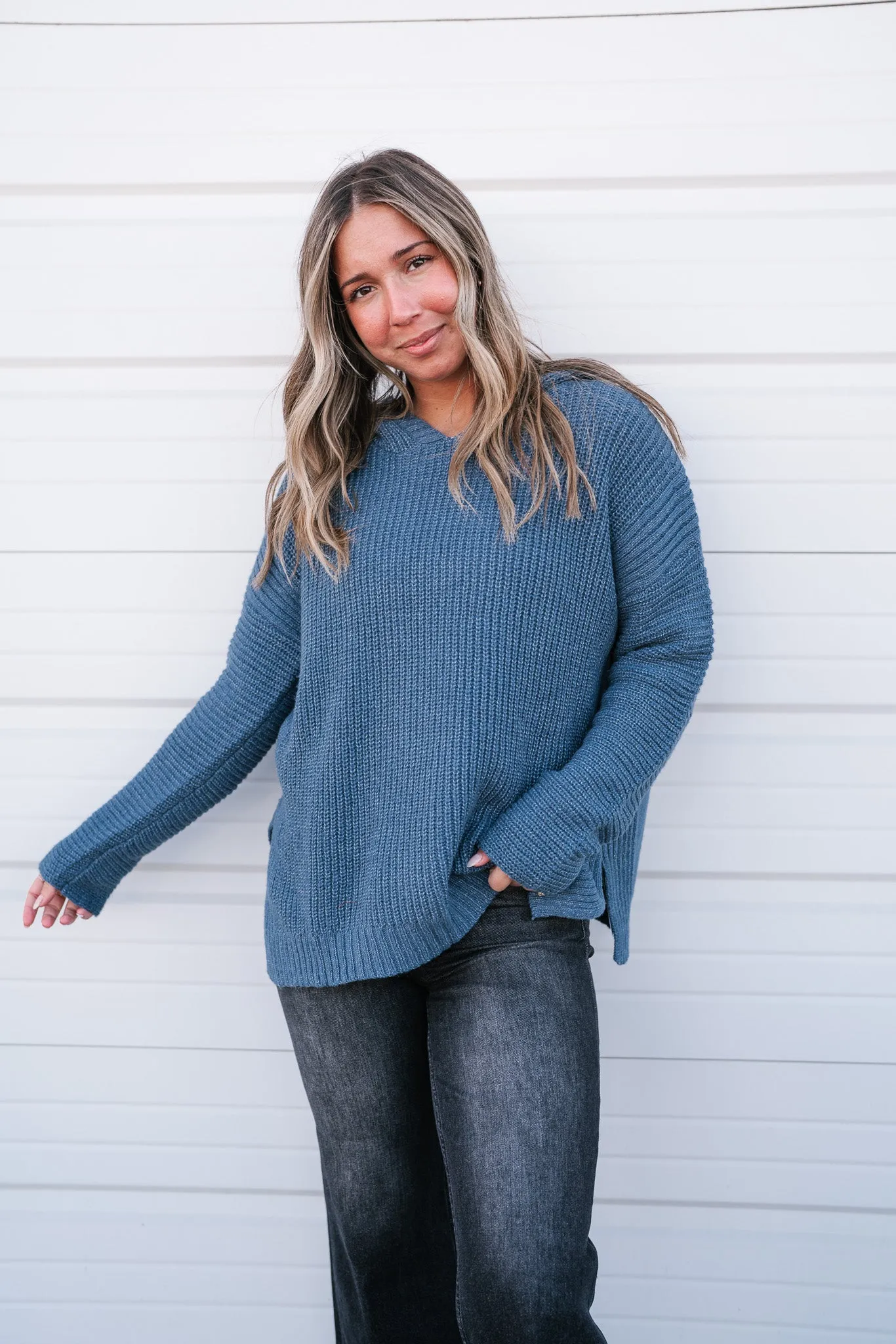 Midnight Blues Hooded Knit Top