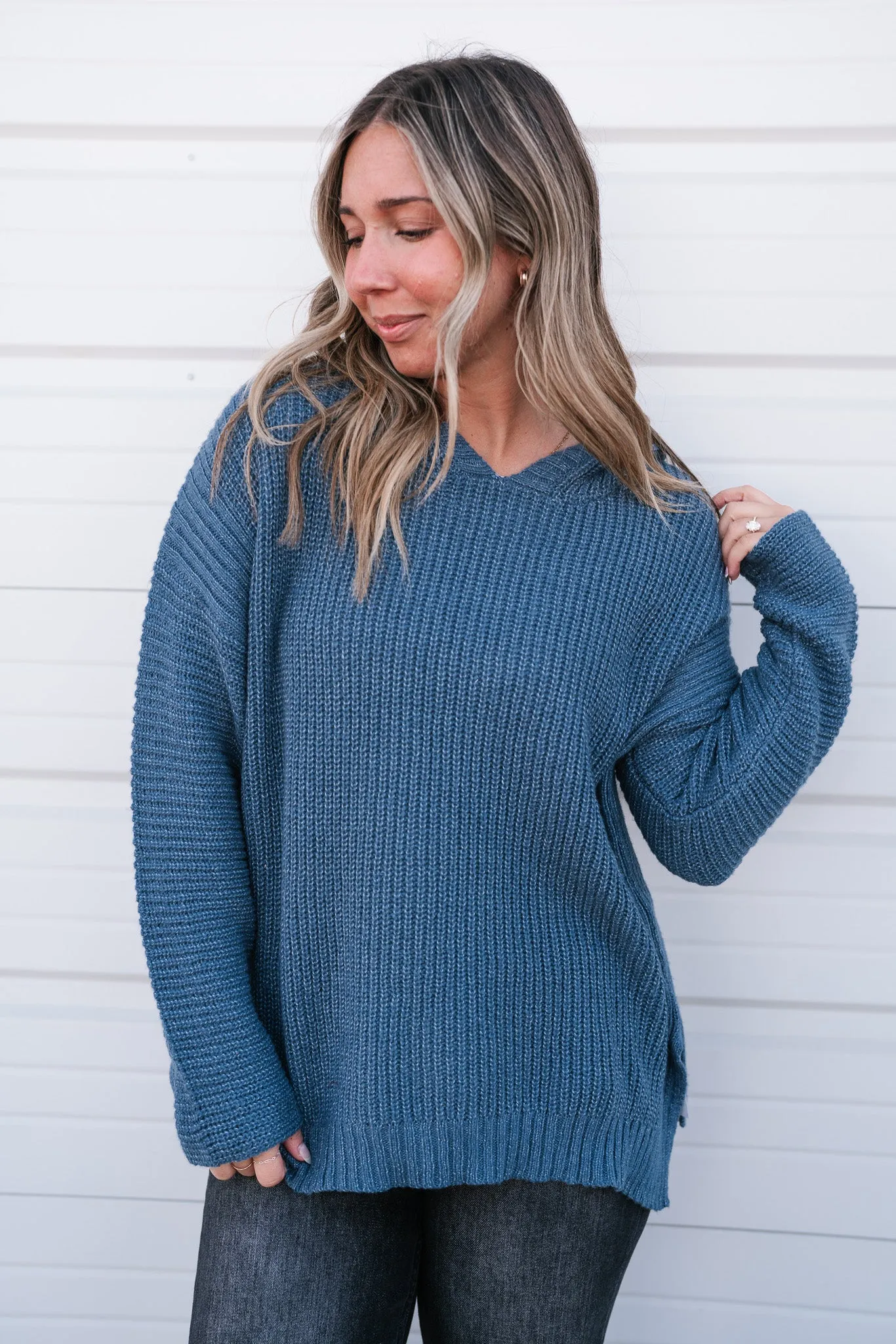 Midnight Blues Hooded Knit Top