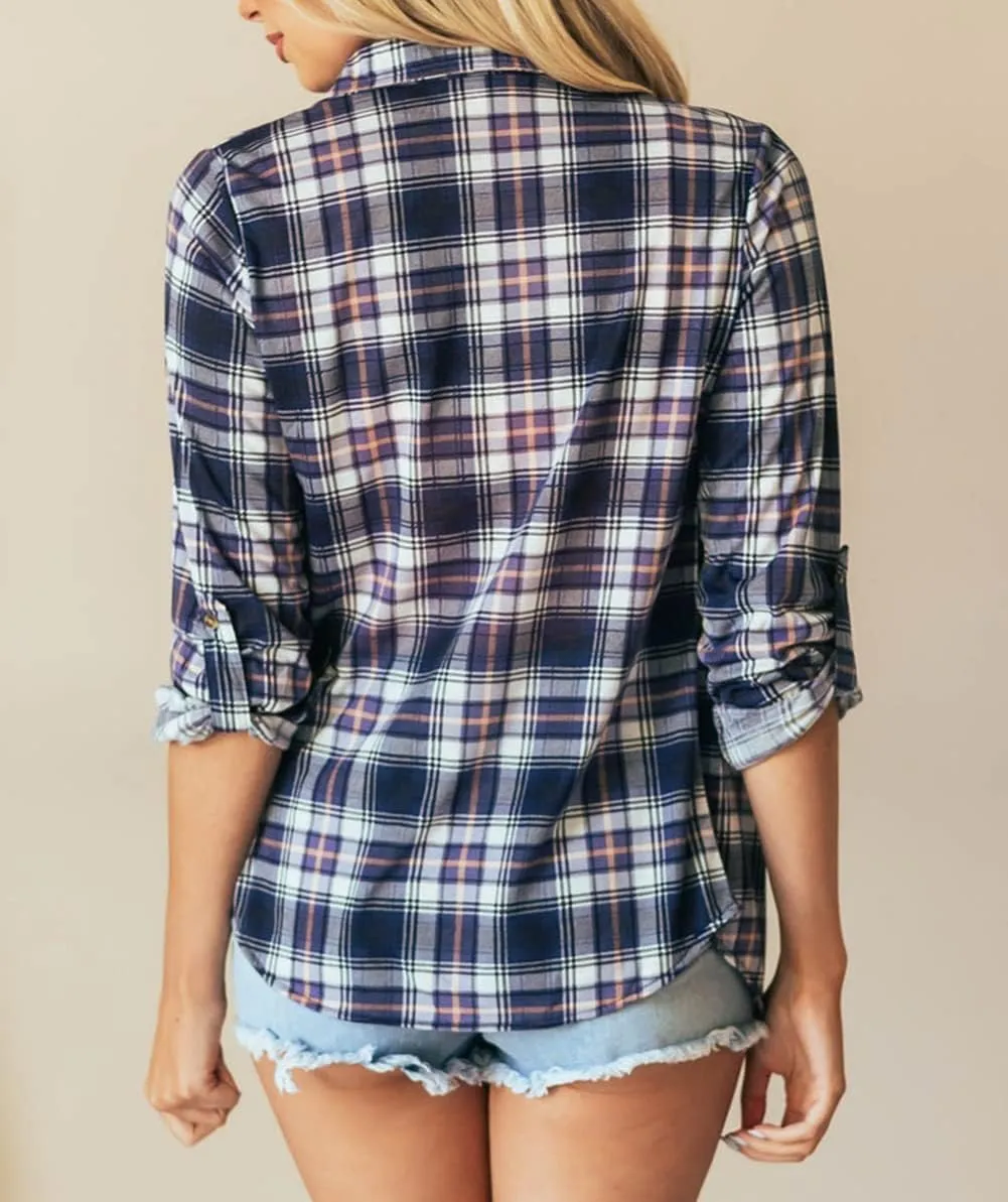 NUOREEL Women's Classic Plaid Shirt Button Down Shirts Roll Up Long Sleeve Cuffed Shirts