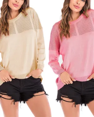 Openwork Stitching Solid Color Long-Sleeved Sweater