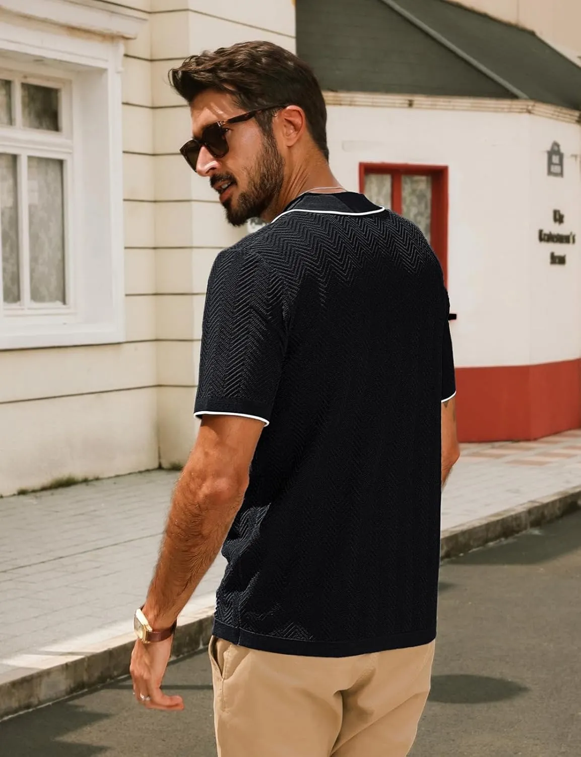 PJ PAUL JONES Men's Knit Polo Shirt Short Sleeve Button Down Shirt Vintage Summer Beach Shirts