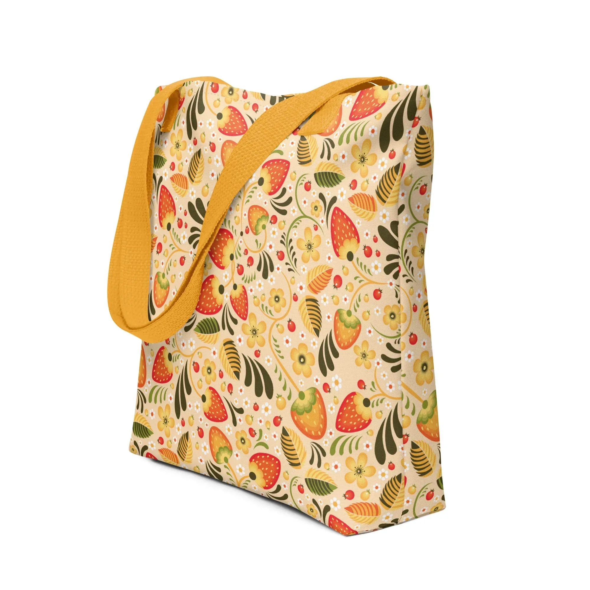 Russian Beige Khokhloma Strawberry Tote Bag