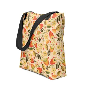 Russian Beige Khokhloma Strawberry Tote Bag