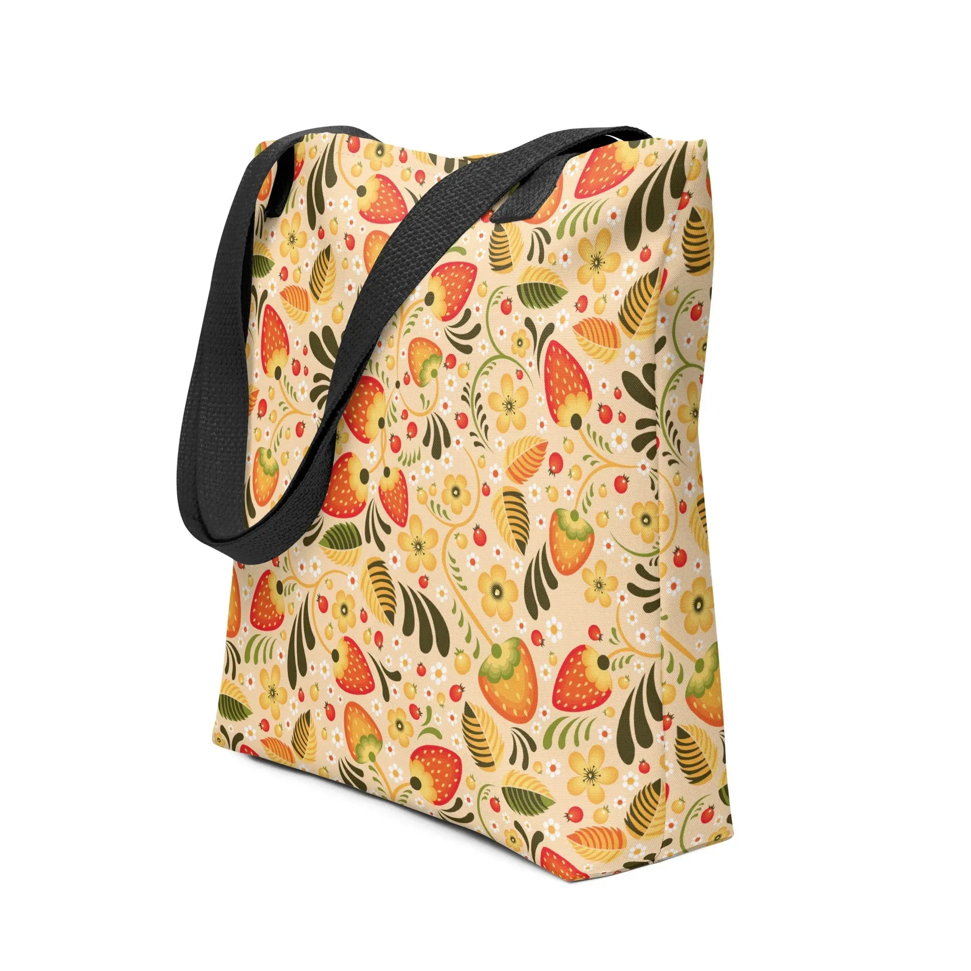 Russian Beige Khokhloma Strawberry Tote Bag